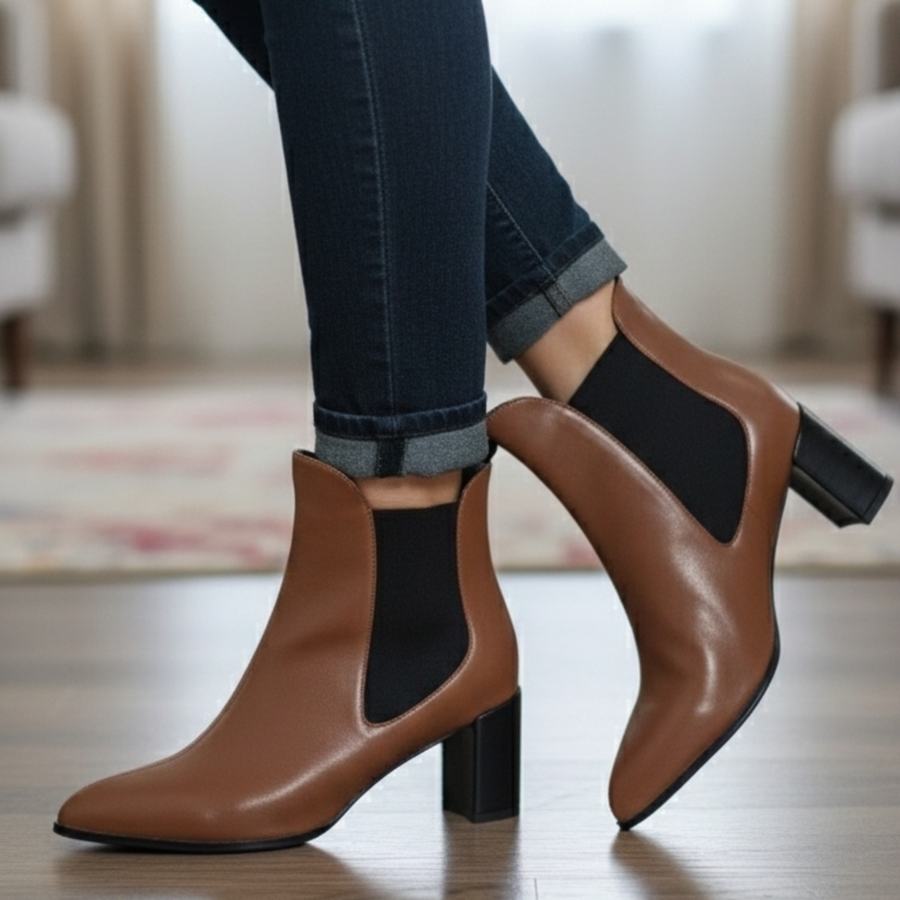 Stylish Tan Heeled Ankle Boots. Size 12